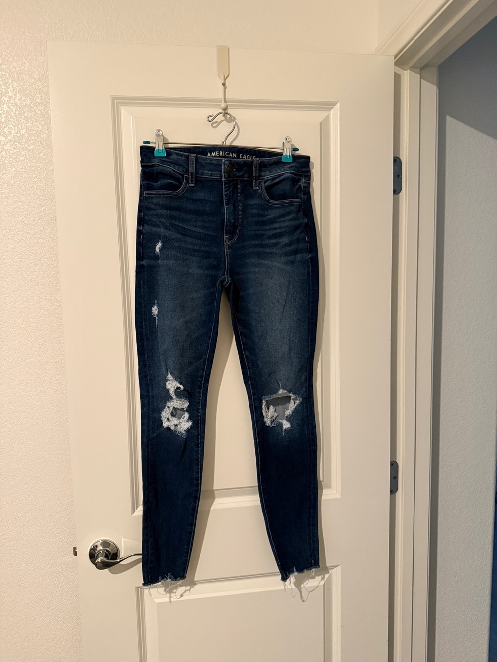 American Eagle Outfitters Dark Blue Distressed High Rise Jegging Skinny Jeans 6